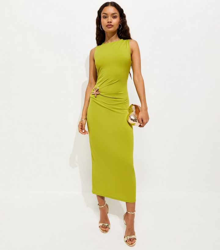 Petite Bright Green Starfish Charm Ruched Midi Dress | New Look Petite Bright Green Starfish Charm Ruched Midi Dress | New Look