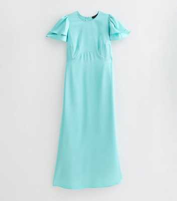 Maternity Light Blue Occasion Frill Flutter Satin Midi Dress
