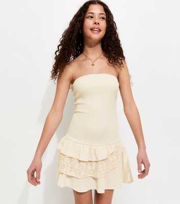 Girls Off White Textured Rara Skirt Bandeau Dress