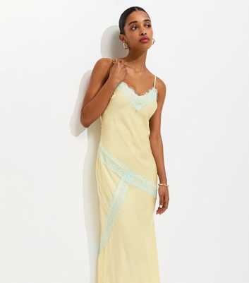 Yellow Contrast Lace Midi Dress