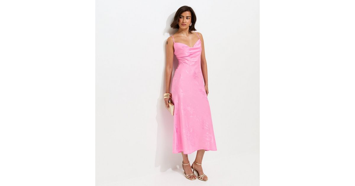 knee length dresses for ladies Pink Floral Satin Slip Midi Dress Xs / Teaberry Pink / 100% Polyester main image 1