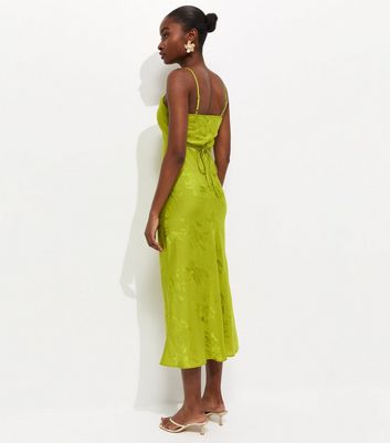 Light Green Lace Trim Floral Jacquard Strappy Midi Dress | New Look