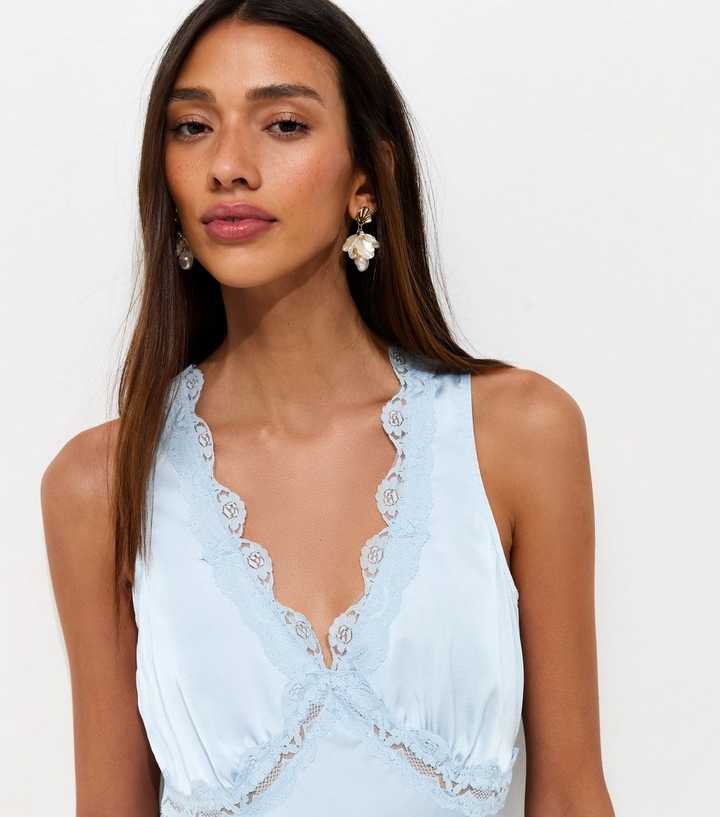 blue lace v neck dress Satin Trimmed V-Neck Midi Color:Other Colors Pageant Dress ASOS LUXE velvet sequin