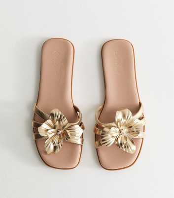 Gold Tone Flower Detail Flat Mules