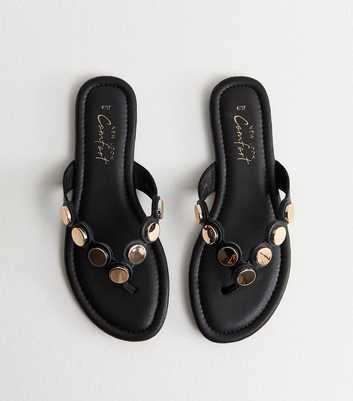 Black Scalloped Strap Coin Trim Sandals