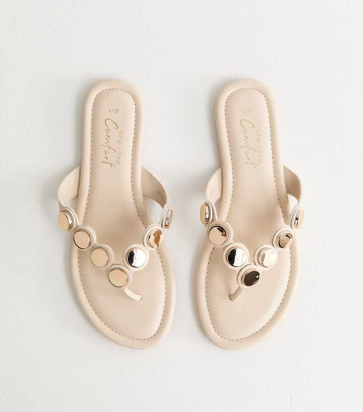Off White Scalloped Strap Coin Trim Sandals
