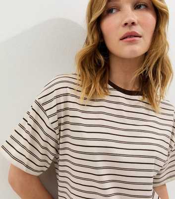 Cream Striped Boxy Crew Neck T-Shirt