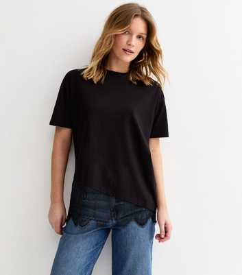 Black Cotton Scalloped Lace T-Shirt