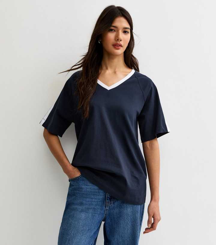 Navy V-Neck Football T-Shirt