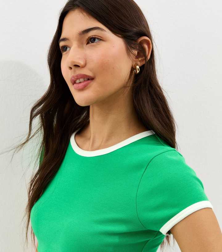 Bright Green Contrast Trim Baby Tee T-Shirt