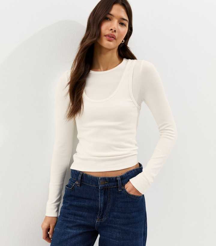 Off White Layered Long Sleeve Top