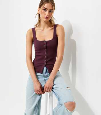Premium Dark Burgundy Button Through Vest Top