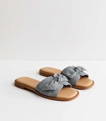 Wide Fit Blue Faux Leather Bow Sandals