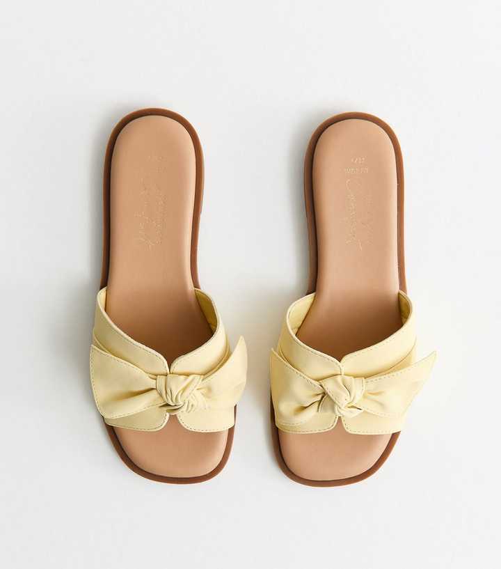 Wide Fit Light Yellow Faux Leather Bow Sandals