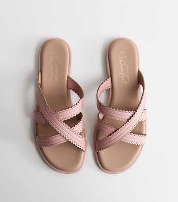Wide Fit Light Pink Faux Leather Scalloped Flat Mules