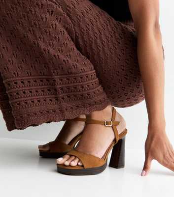 Tan Faux Suede High Heel Platform Sandals