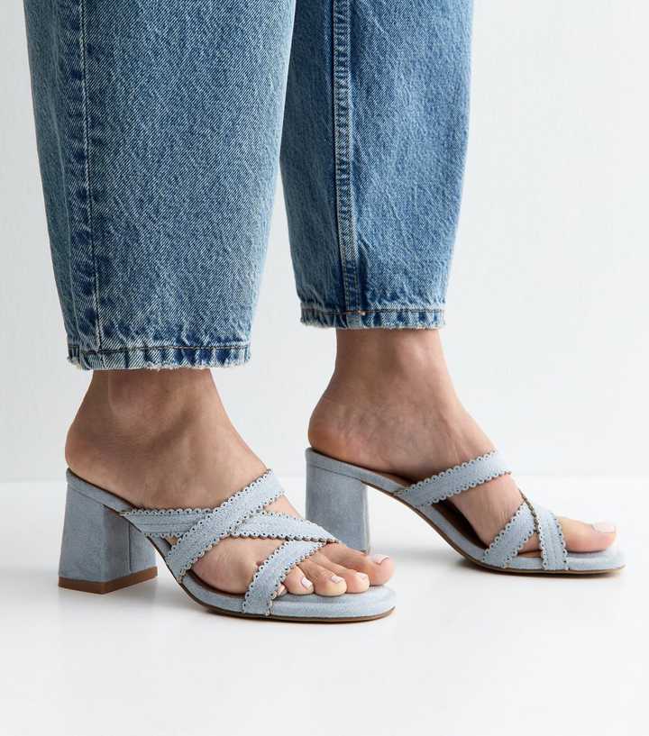 Grey Faux Leather Laser Strap Mules