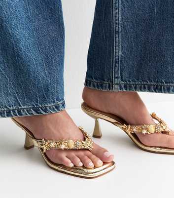 Gold Tone Shell Toe Post Sandals