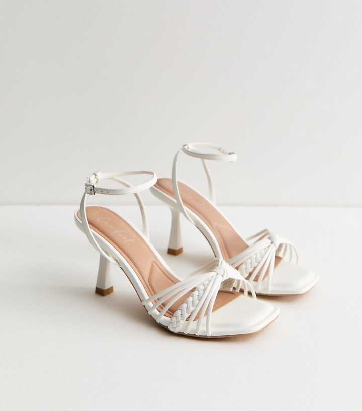 White Faux Leather Plaited Strap Sandals