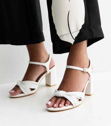 Wide Fit White Knot Strap Block Heel Sandals