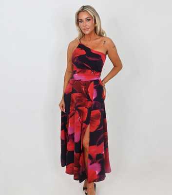 AX Paris Red Floral One Shoulder Midi Dress
