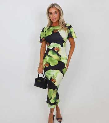 AX Paris Black Floral Flutter Sleeve Midi Dress