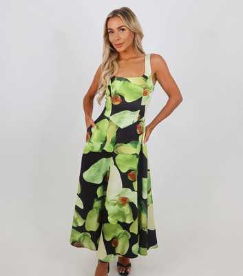 AX Paris Black Floral Square Neck Midi Dress