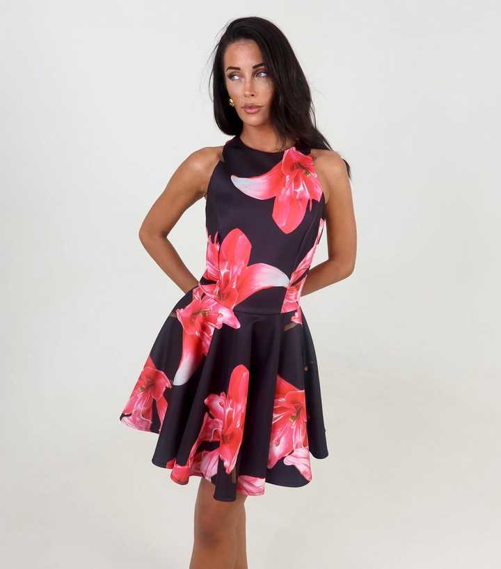 AX Paris Black Floral Skater Mini Dress | New Look