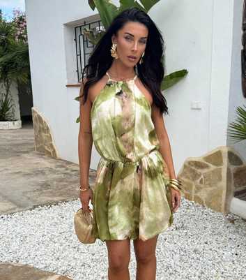 AX Paris Green Printed Bubble Hem Mini Dress