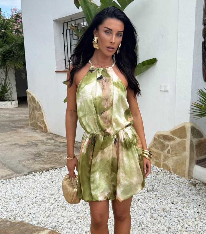 AX Paris Green Printed Bubble Hem Mini Dress