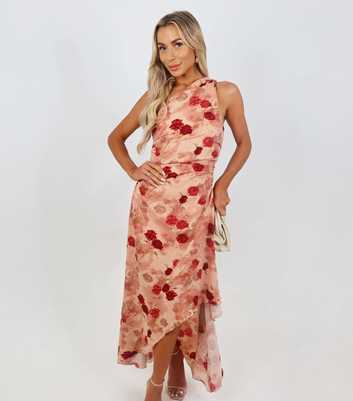 AX Paris Pink Rose Print One Shoulder Midi Dress