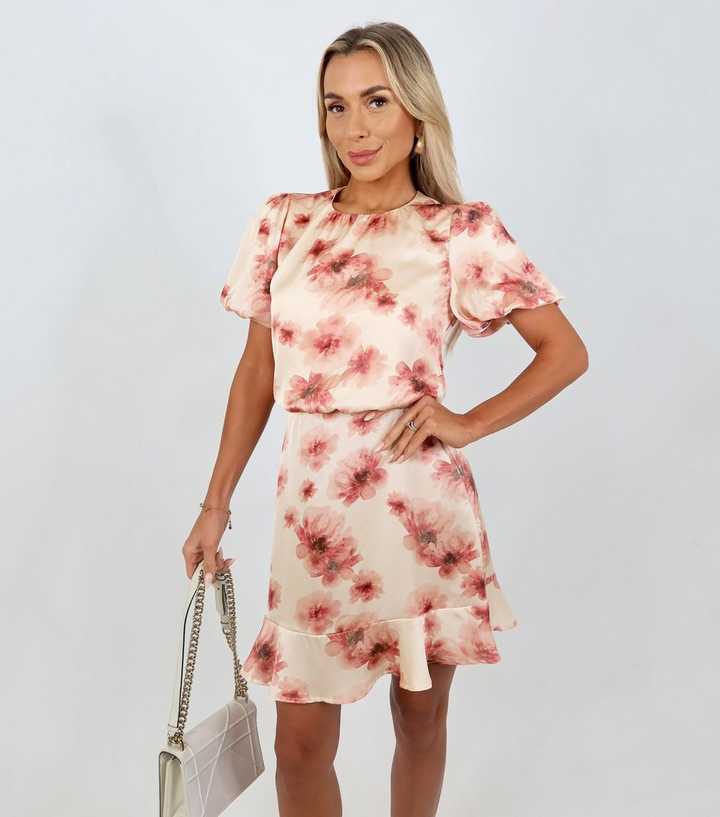 AX Paris Pink Floral Puff Sleeve Mini Dress
