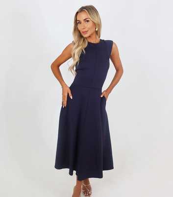AX Paris Navy Round Neck A-Line Midi Dress