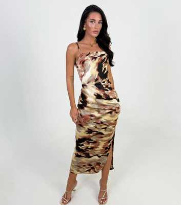 AX Paris Brown Ruched Cowl Neck Midi Dress
