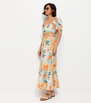 Multicoloured Patchwork Print Bubble Hem Crop Top | New Look
