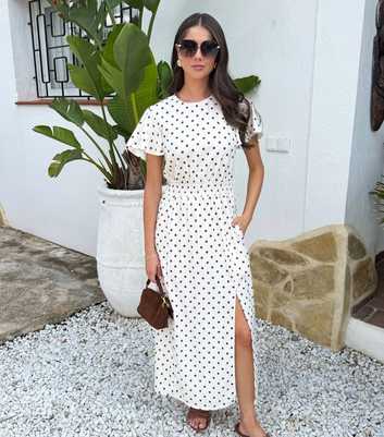 AX Paris Cream Polka Dot Flutter Sleeve Midi Dress