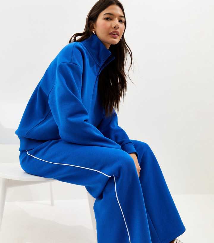 Bright Blue Side Piping Wide Leg Joggers
