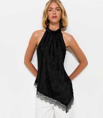 Black Asymmetric Hem Halterneck Top