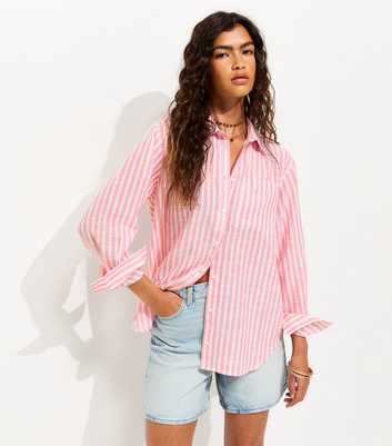 Pink Cotton Rich Striped Long Sleeve Shirt