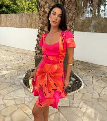 AX Paris Pink  Floral Frill Hem Mini Dress
