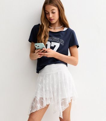 Girls White Lace Handkerchief Hem Skort