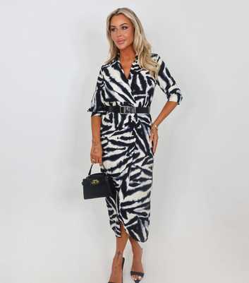 AX Paris Black Zebra Print Belted Shirt Midi Dress