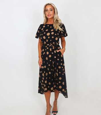 AX Paris Black Polka Dot Tie Waist Midi Dress