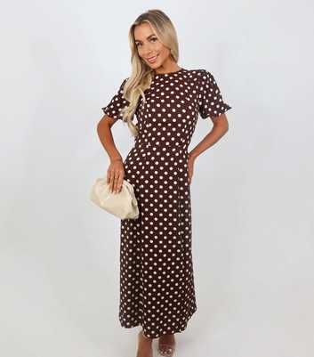 AX Paris Brown Polka Dot Puff Sleeve Midi Dress
