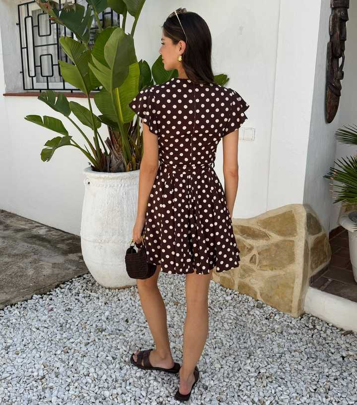 AX Paris Brown Polka Dot Skater Mini Dress | New Look