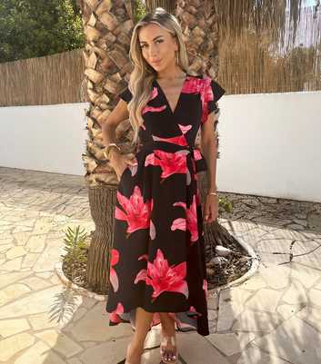AX Paris Black Floral Wrap Midi Dress