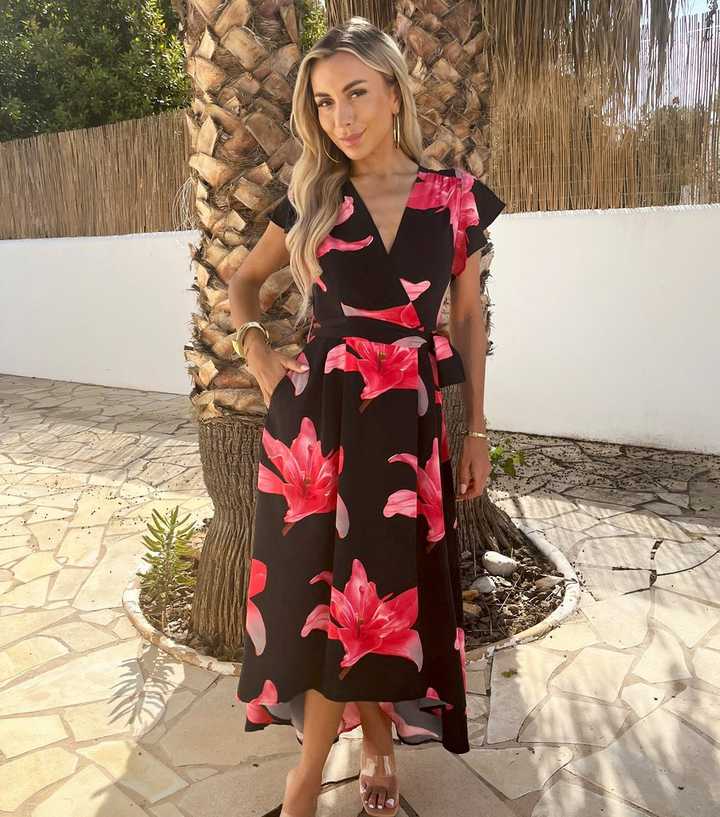 AX Paris Black Floral Wrap Midi Dress