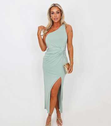 AX Paris Mint Green One Shoulder Knotted Midi Dress
