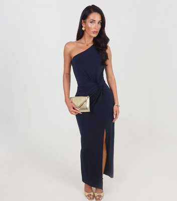 AX Paris Navy One Shoulder Knotted Midi Dress