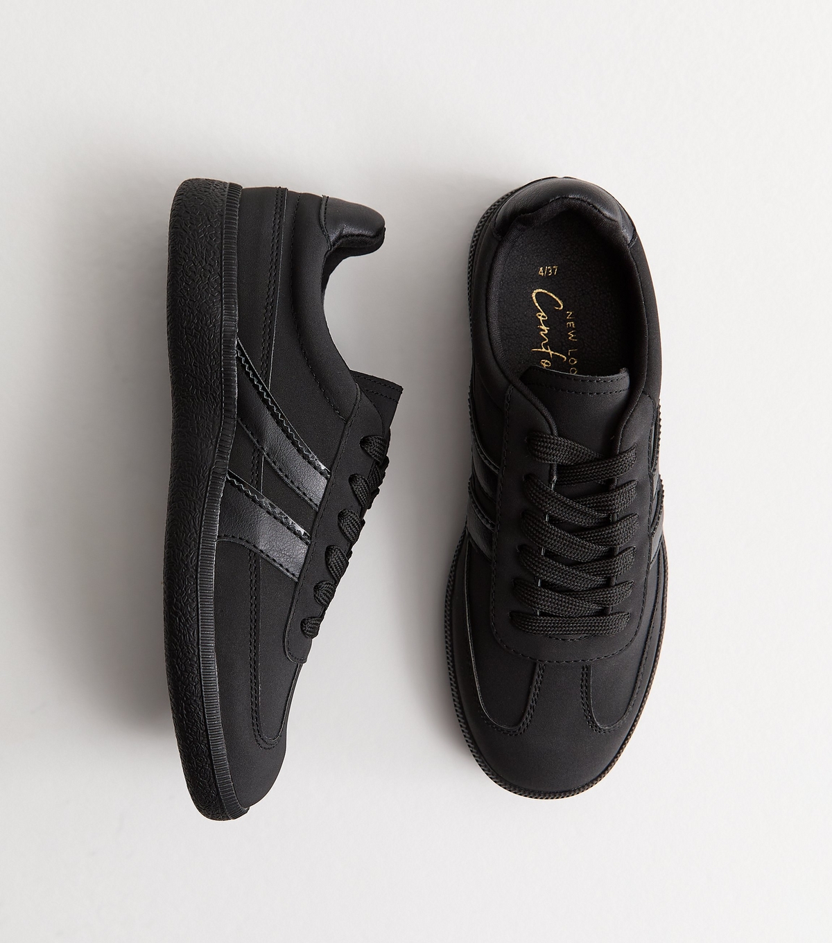 Women's Black Faux Suede Lace Up Trainers Vegan New Look